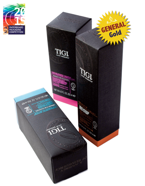 TIGI hair care product packaging folding carton